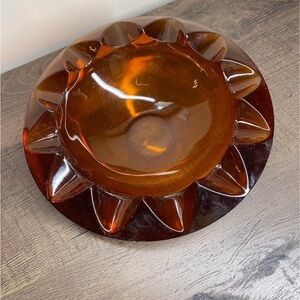 Amber Art Glass Ashtray Round MCM